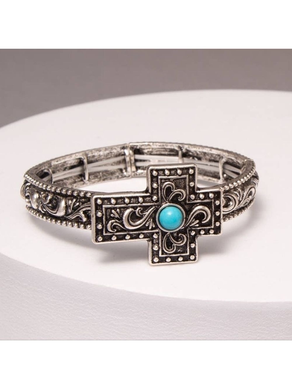 Filigree Western Turquoise Cross Stretch Bracelet OS